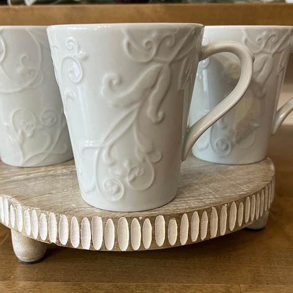 Corning Corelle Coordinates Bella Faenza White Embossed Porcelain Mugs Set of 4 - Picture 2 of 5